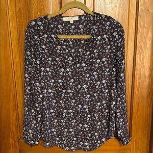 LOFT Women's Floral Long-Sleeve V-Neck Blouse XS
